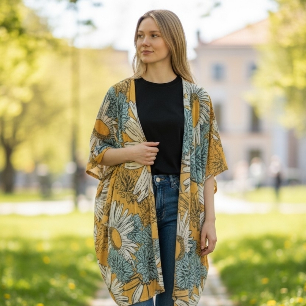 Floral Kimono Cardigan Wrap - Picture 1 of 3